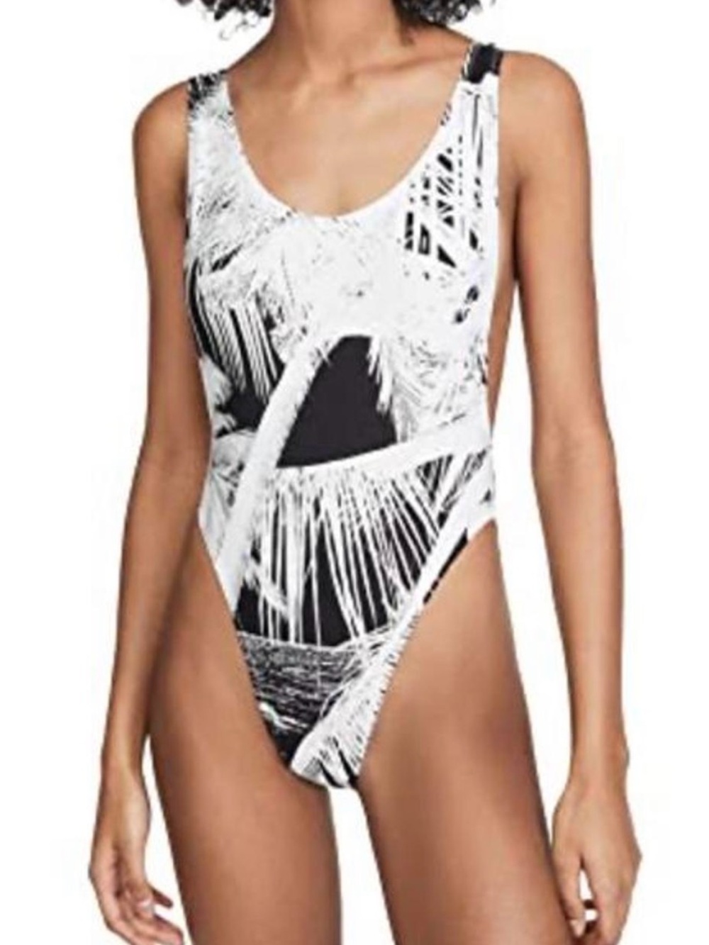 Norma Kamali Black and White Palm-Print One-Piece Swimsuit
